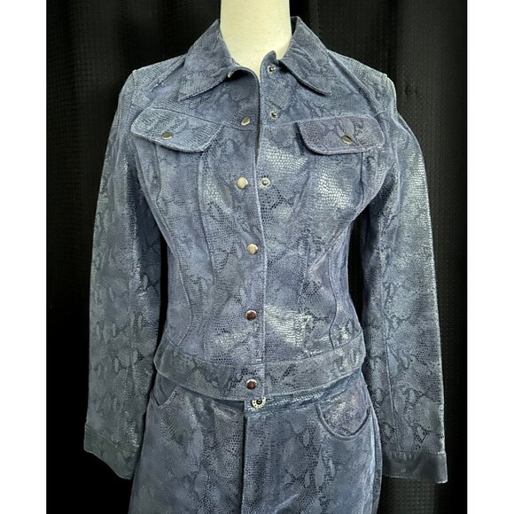 Vintage Y2K 90s Steve Madden Blue Leather Snakeskin Jacket SM Pants Size 8  Set - Picture 2 of 14